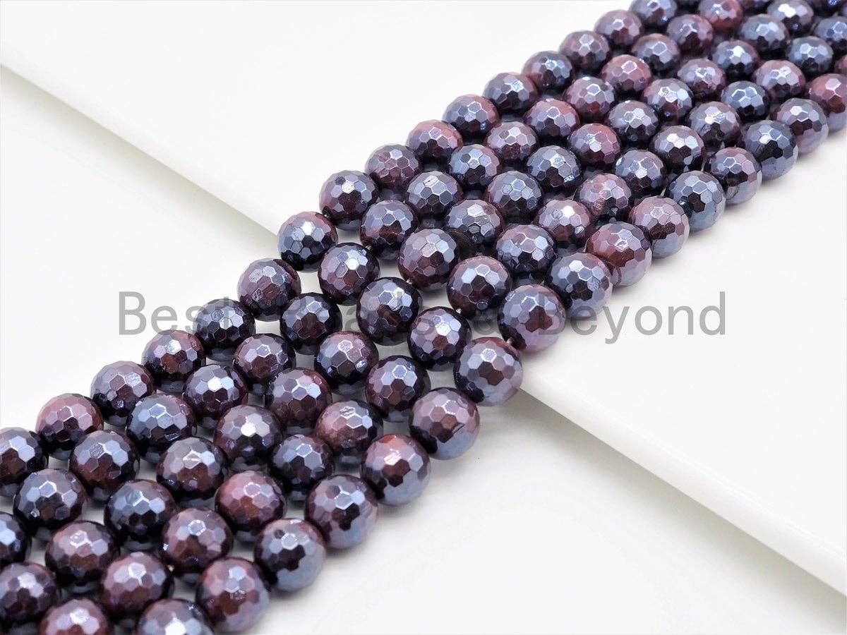 High Quality Mystic Plated Faceted Red Brown Tiger Eye Beads, 6mm/8mm/10mm/12mm/14mm Tiger Eye Gemstone Beads, 15inch Full strand, SKU#U410
