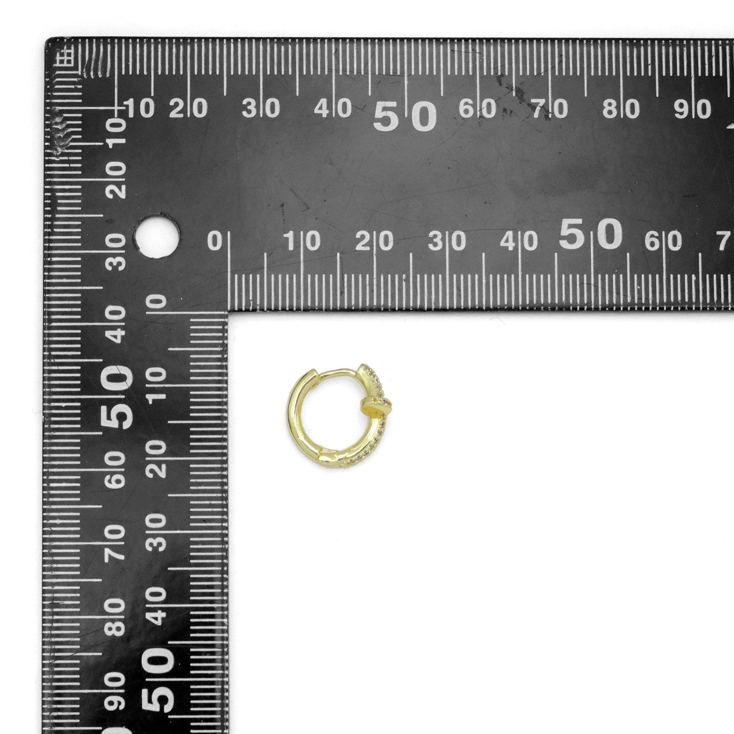 Clear CZ Gold Nail Small Hoop Earrings, Sku#LK1005