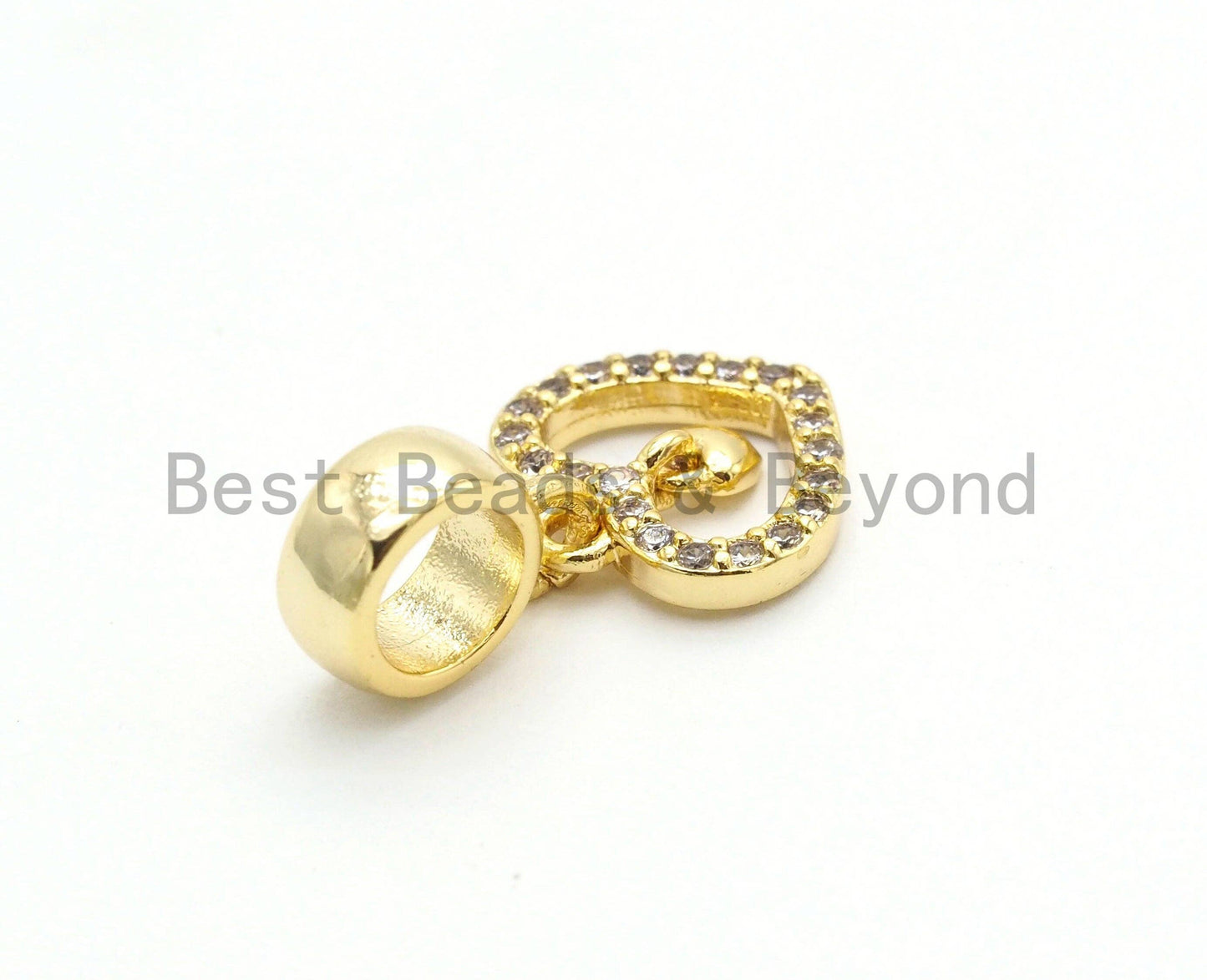 CZ Micro Pave Dangle Heart Shape Pendant, Large hole/Big hole European style bracelet charm Beads,Fit for 3mm Leather Cord, 11x20mm,sku#Y147
