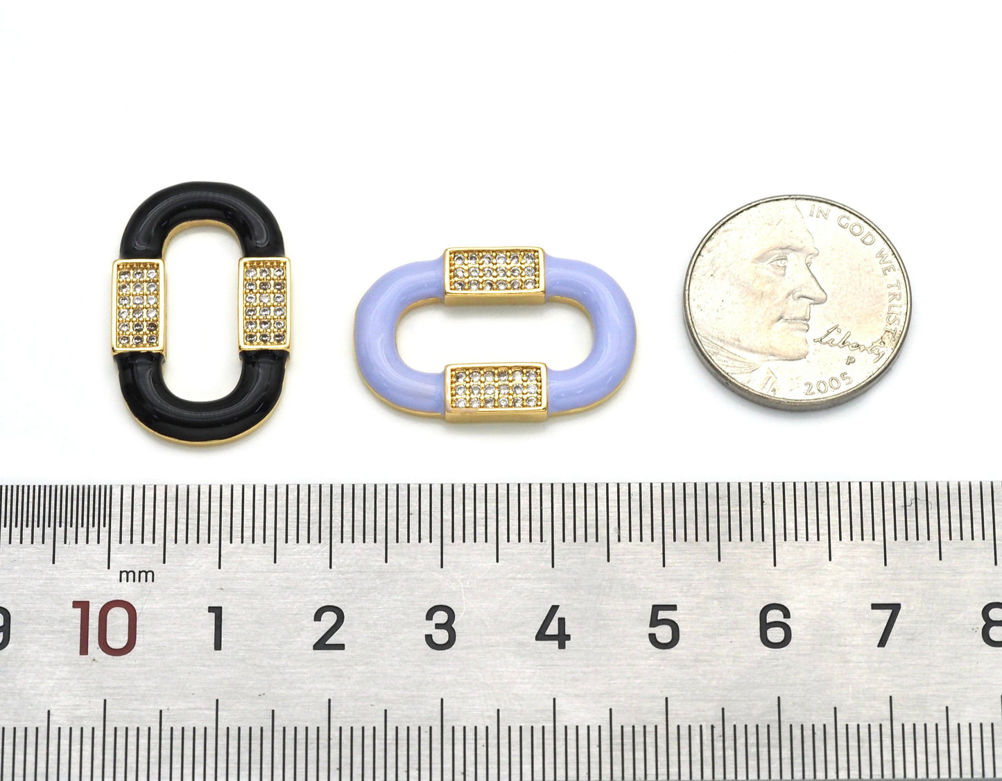 CZ Enamel Pave Gold Oval Connector Charm, Sku#LX166
