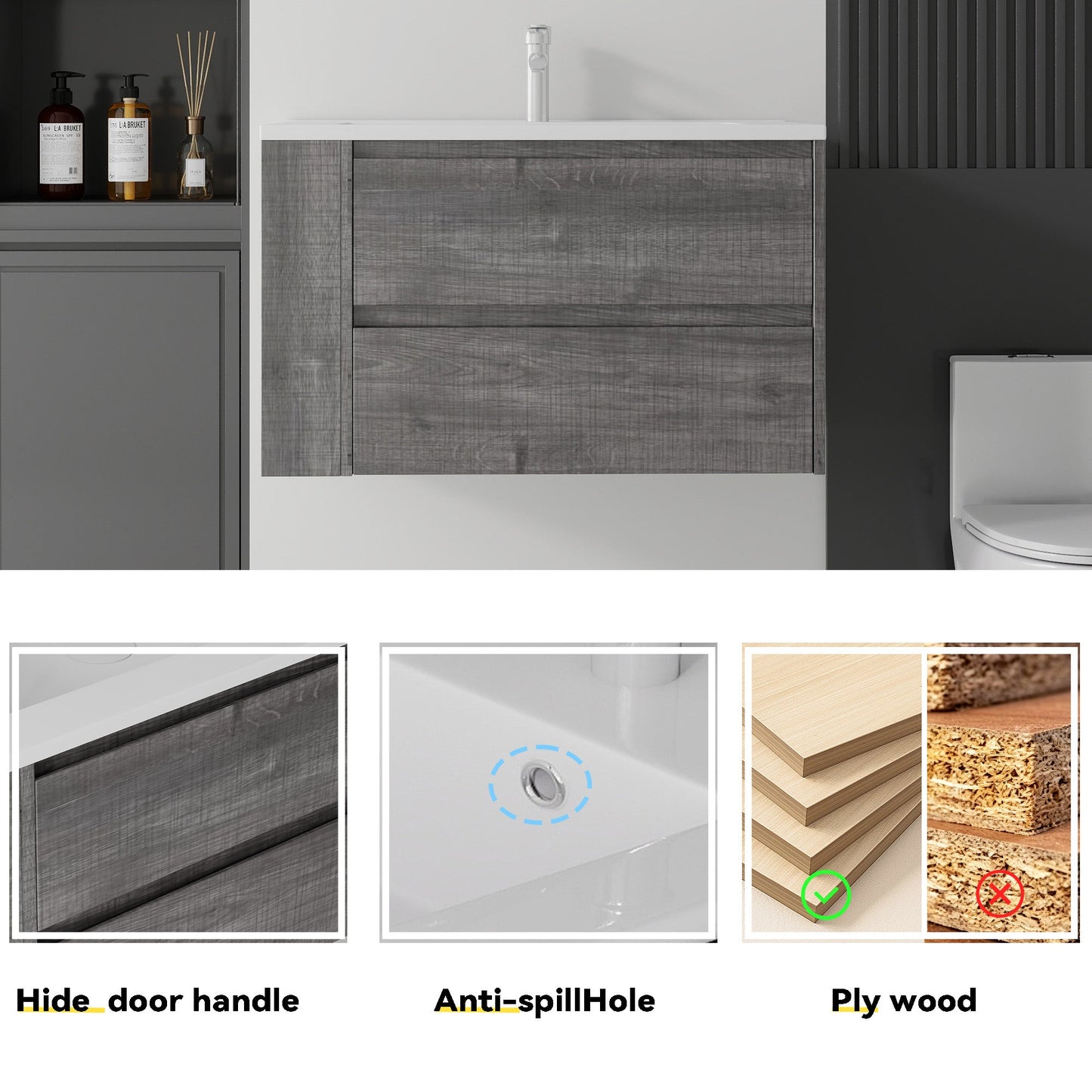 36 Inch Floating Bathroom Vanity with Sink