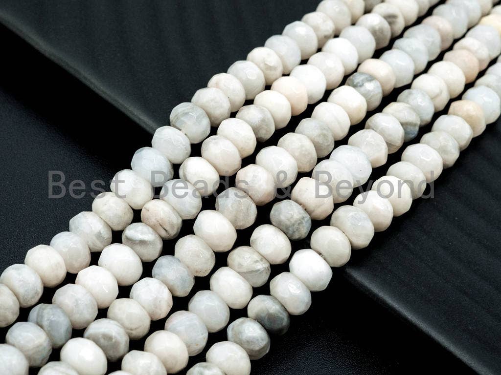 Natural White Grey Rondelle Agate beads Strand,4x6mm/5x8mm/6x10mm White Grey Gemstone beads, Natural Agate Beads, 15.5inch strand, SKU#U124