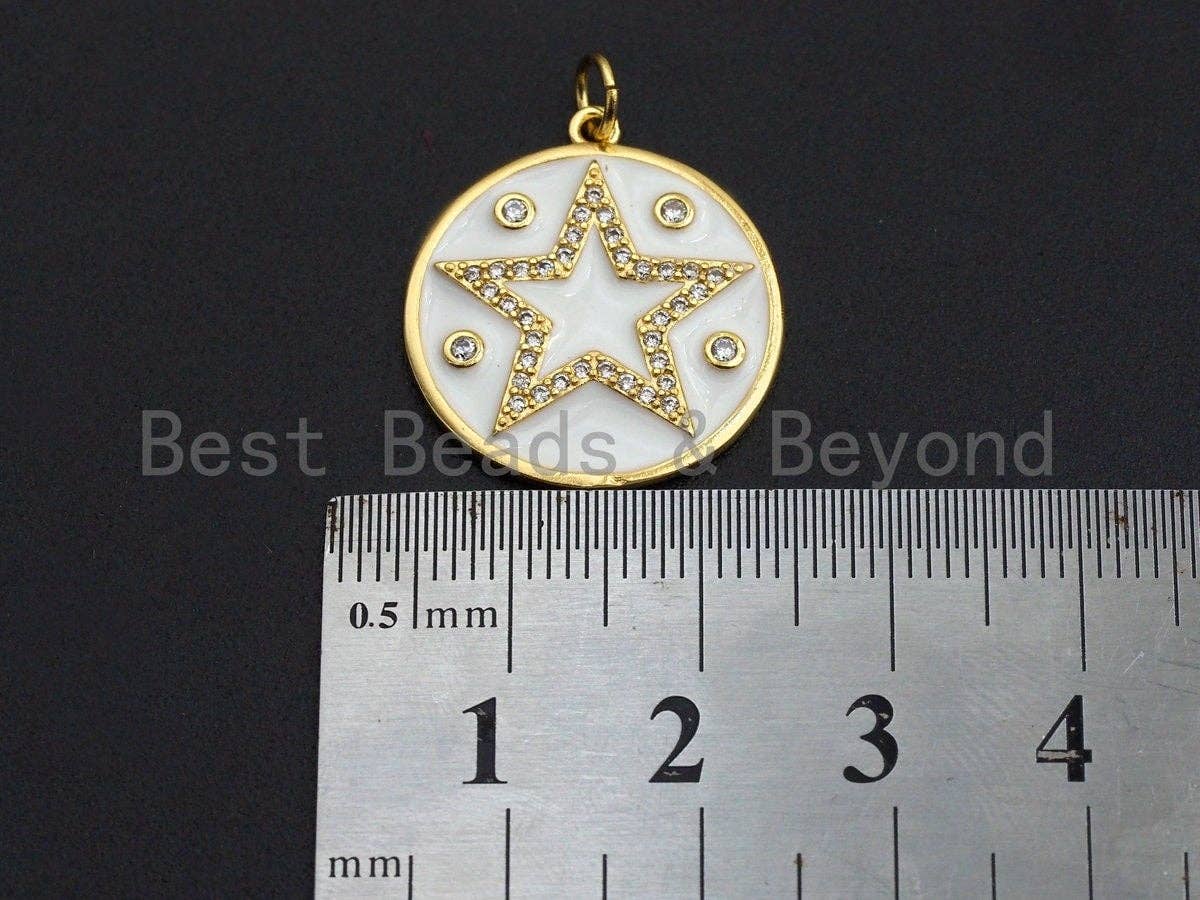 Enamel Colorful Five Star On Round Coin Pendant,CZ Micro Pave Oil Drop pendant,Enamel pendant,Enamel Jewelry, 21x23mm,sku#Z633C