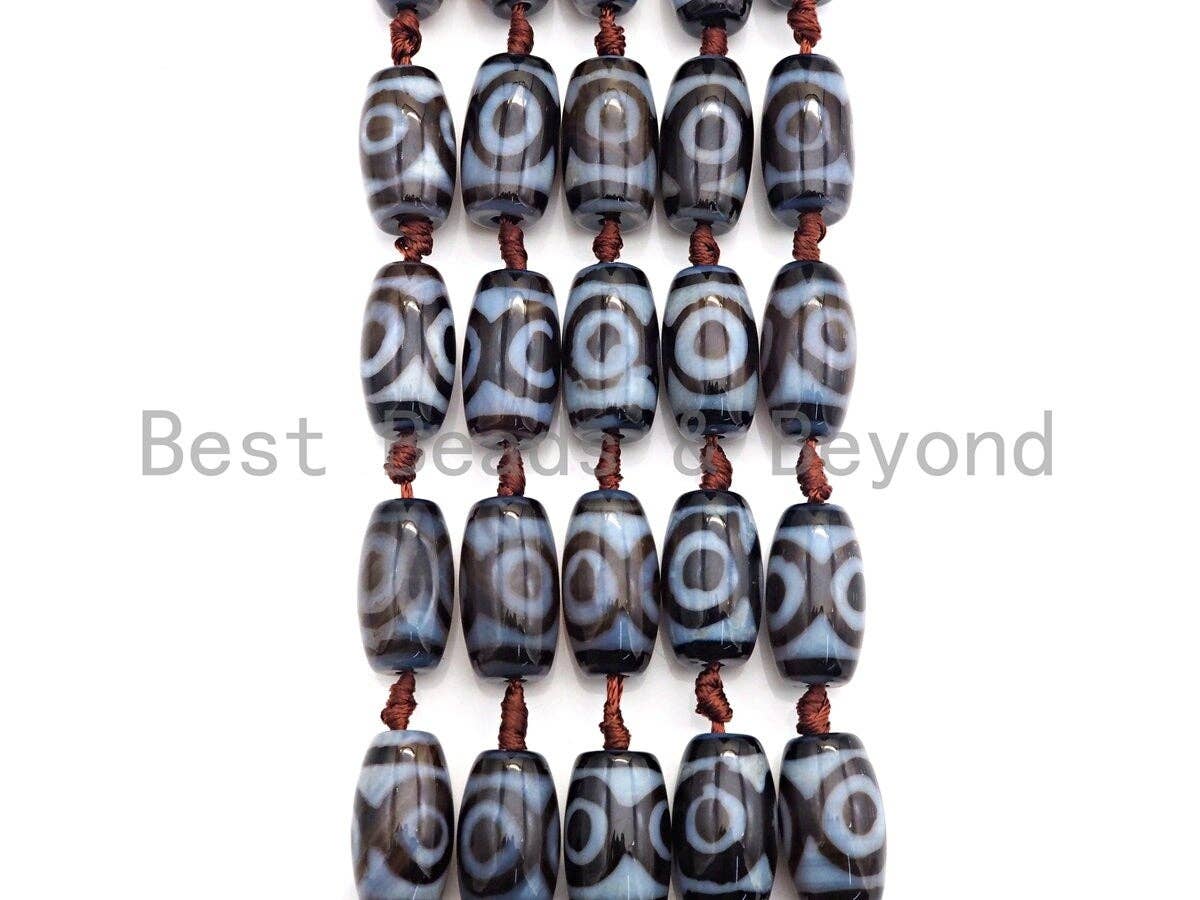1pc/11pc Natural Tibetan Agate Barrel Spacer Beads, Blue White Black Dzi Spacer Beads, Tibetan Dzi Beads, 13x25mm, sku#U866