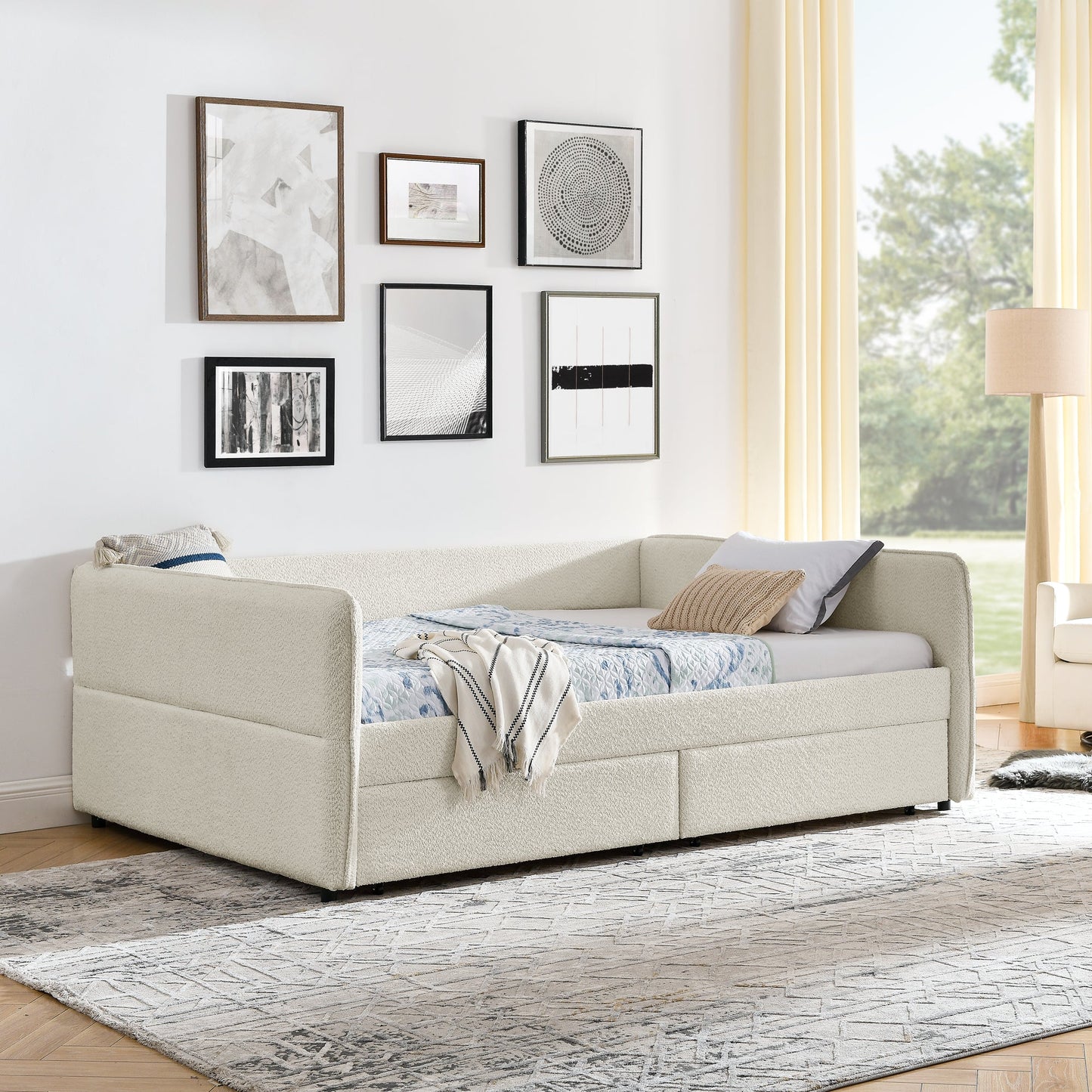 Daybed with Trundle Upholstered Tufted Sofa Bed