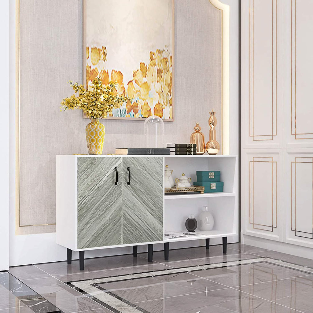 Meuble bas avec 2 portes et 3 étagères ouvertes
