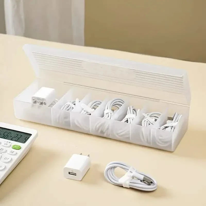 Boîte de rangement de câbles Grande capacité Transparente Multi-compartiments Boîtier de câbles de charge pour le bureau