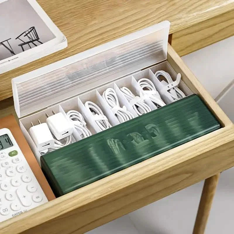 Boîte de rangement de câbles Grande capacité Transparente Multi-compartiments Boîtier de câbles de charge pour le bureau