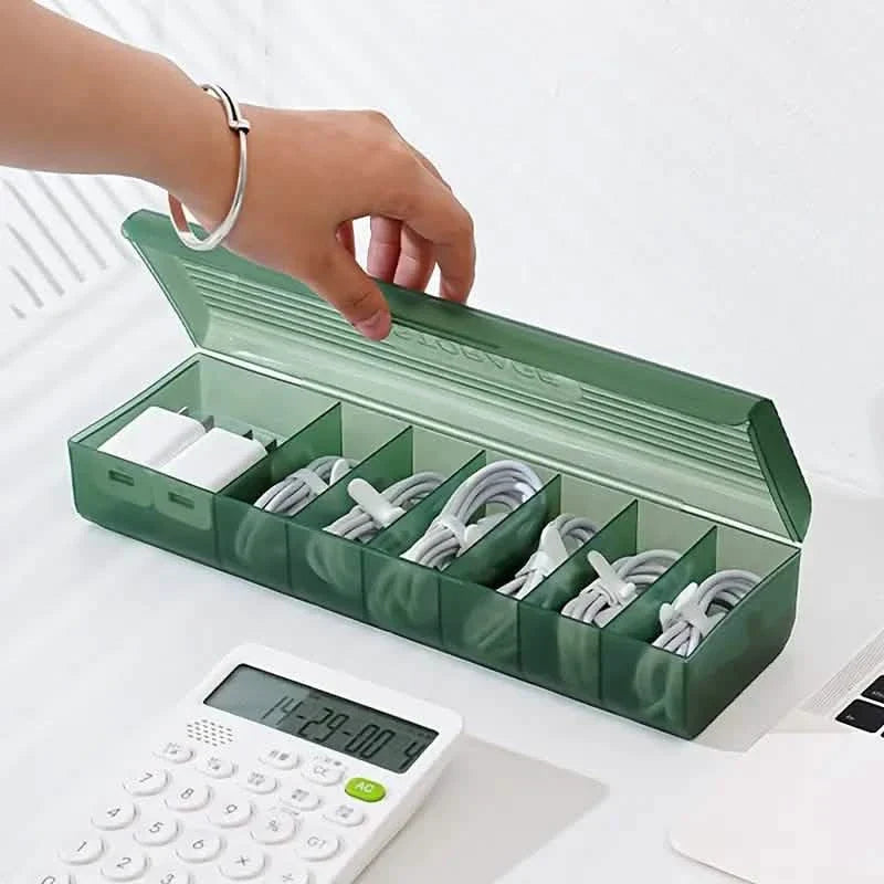 Boîte de rangement de câbles Grande capacité Transparente Multi-compartiments Boîtier de câbles de charge pour le bureau