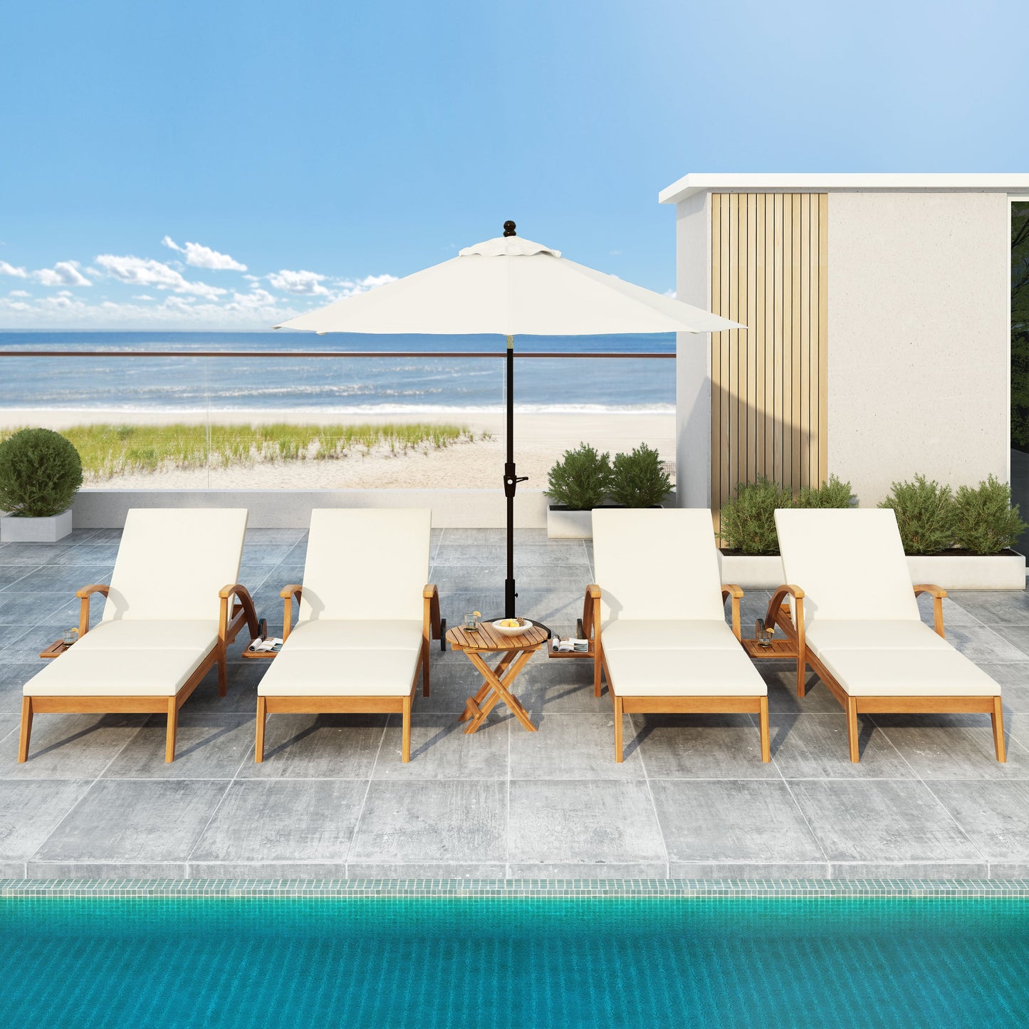 Outdoor Recliner Side Table Set