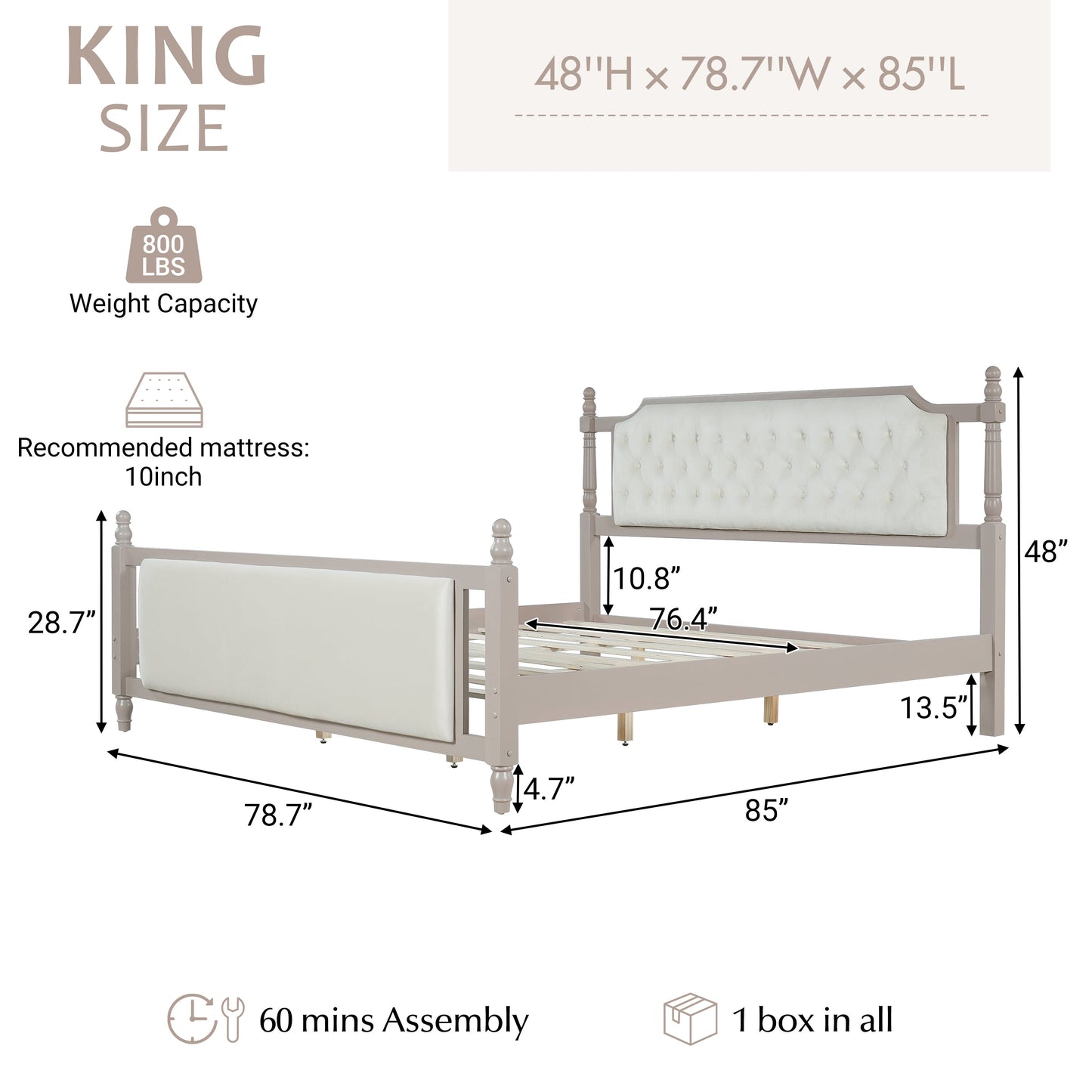 King Size Upholstered Platform Bed
