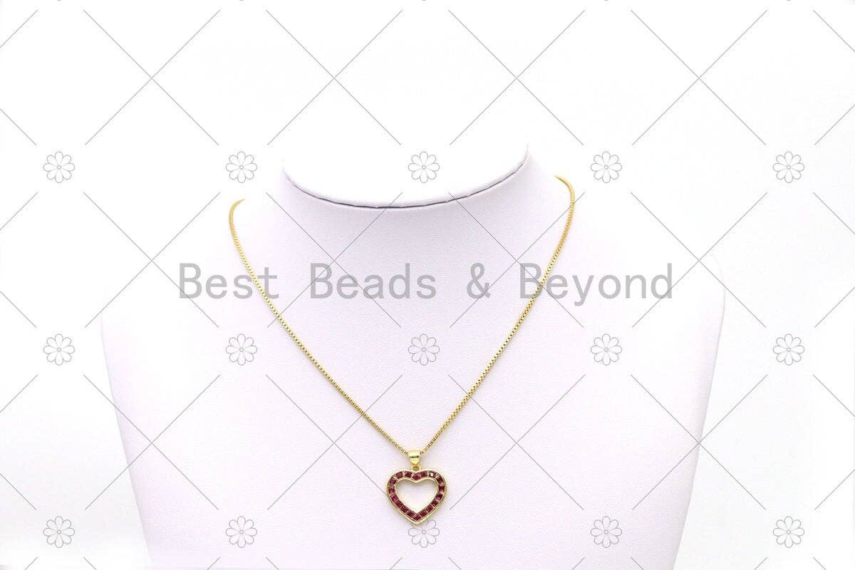 Green/Fuchsia/Clear CZ Micro Pave Heart Shape Pendant, 18K Gold Filled Heart Charm, Necklace Bracelet Charm Pendant, 19x19mm,Sku#LK491