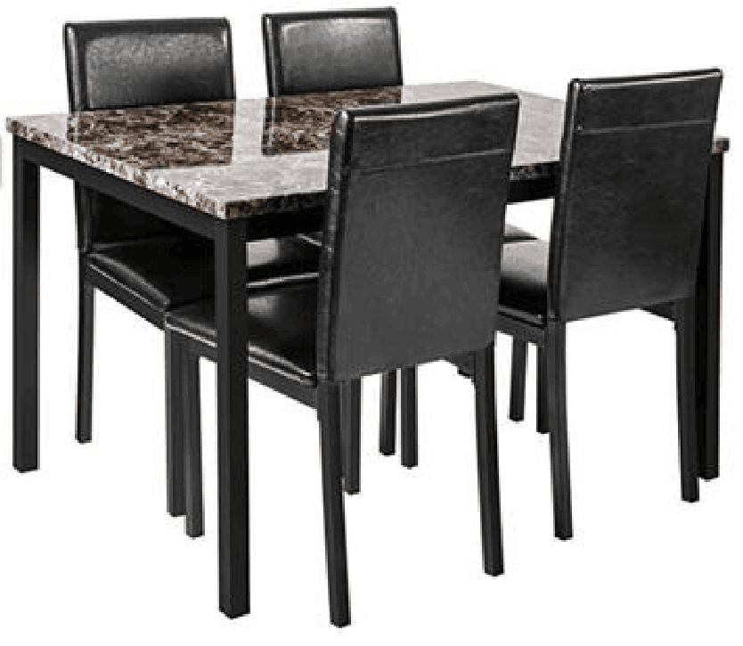 Furniture 5 Piece Metal Dinette Set with Faux Marble Top