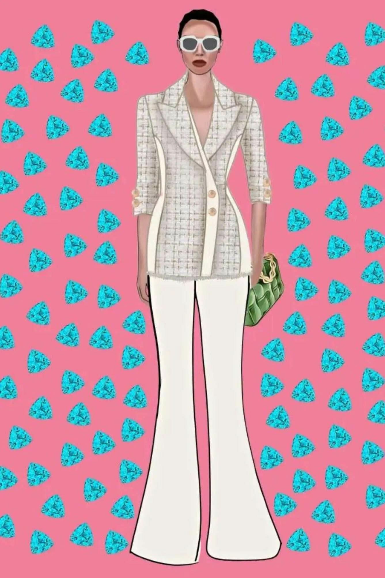 Call Me Coco Diamond Aquamarine Tweed Blazer