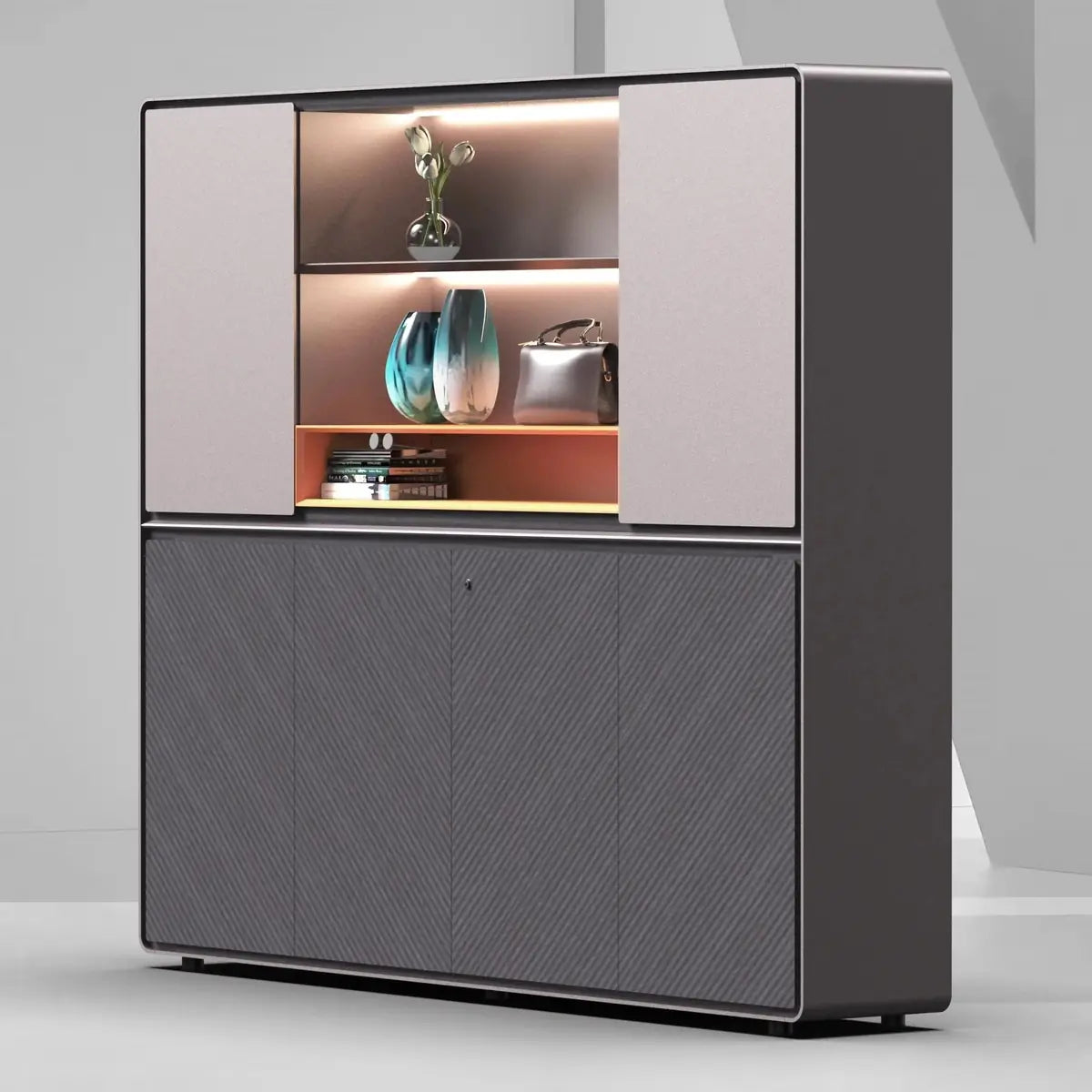 Lisse · Office Shelves w/ Integrated Lighting & Storage Cabinets
