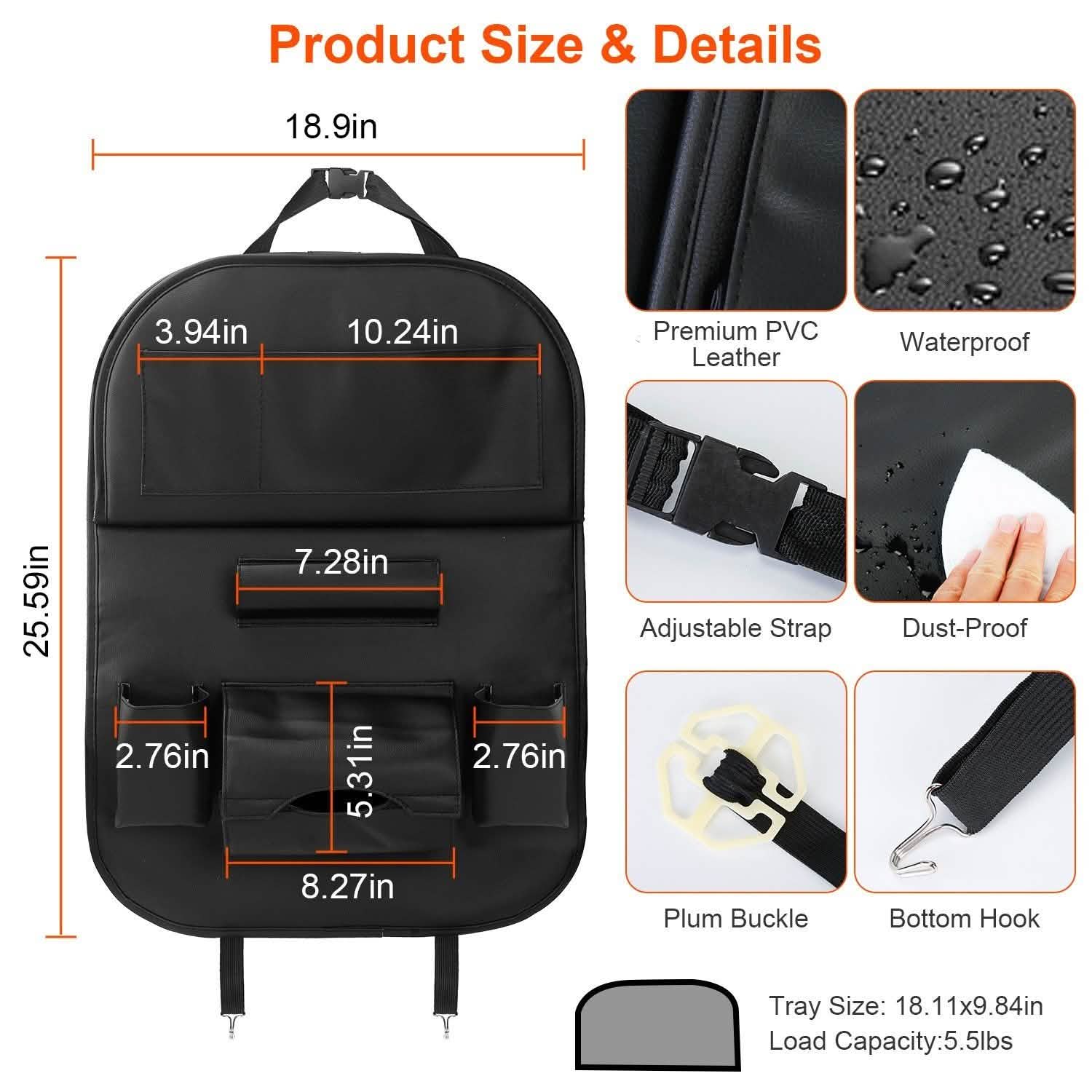Car Back Seat Organizer with Foldable Table Tray 8 Pockets