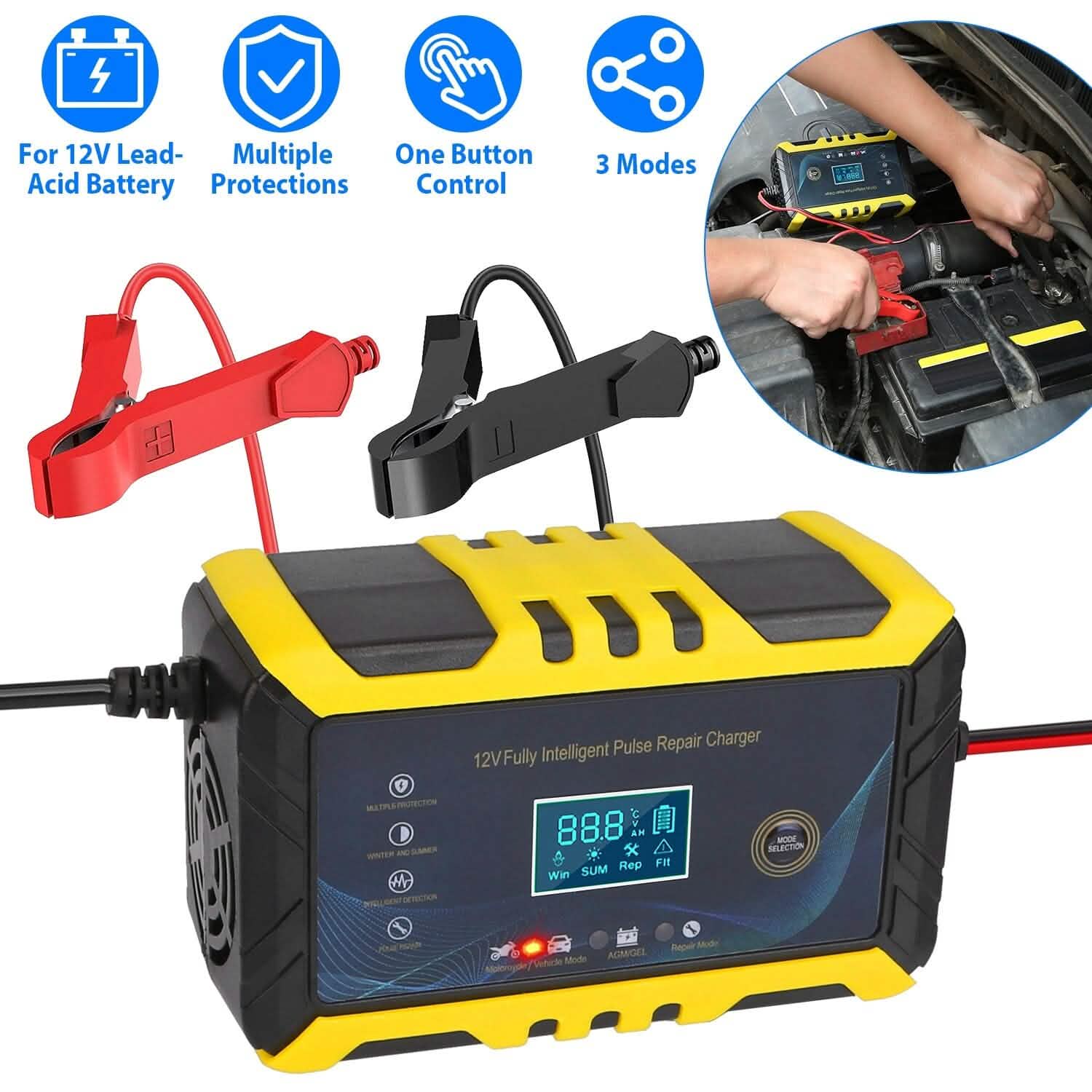 Car Battery Charger 12V/6A Smart Automatic Battery Charger Pulse Repair