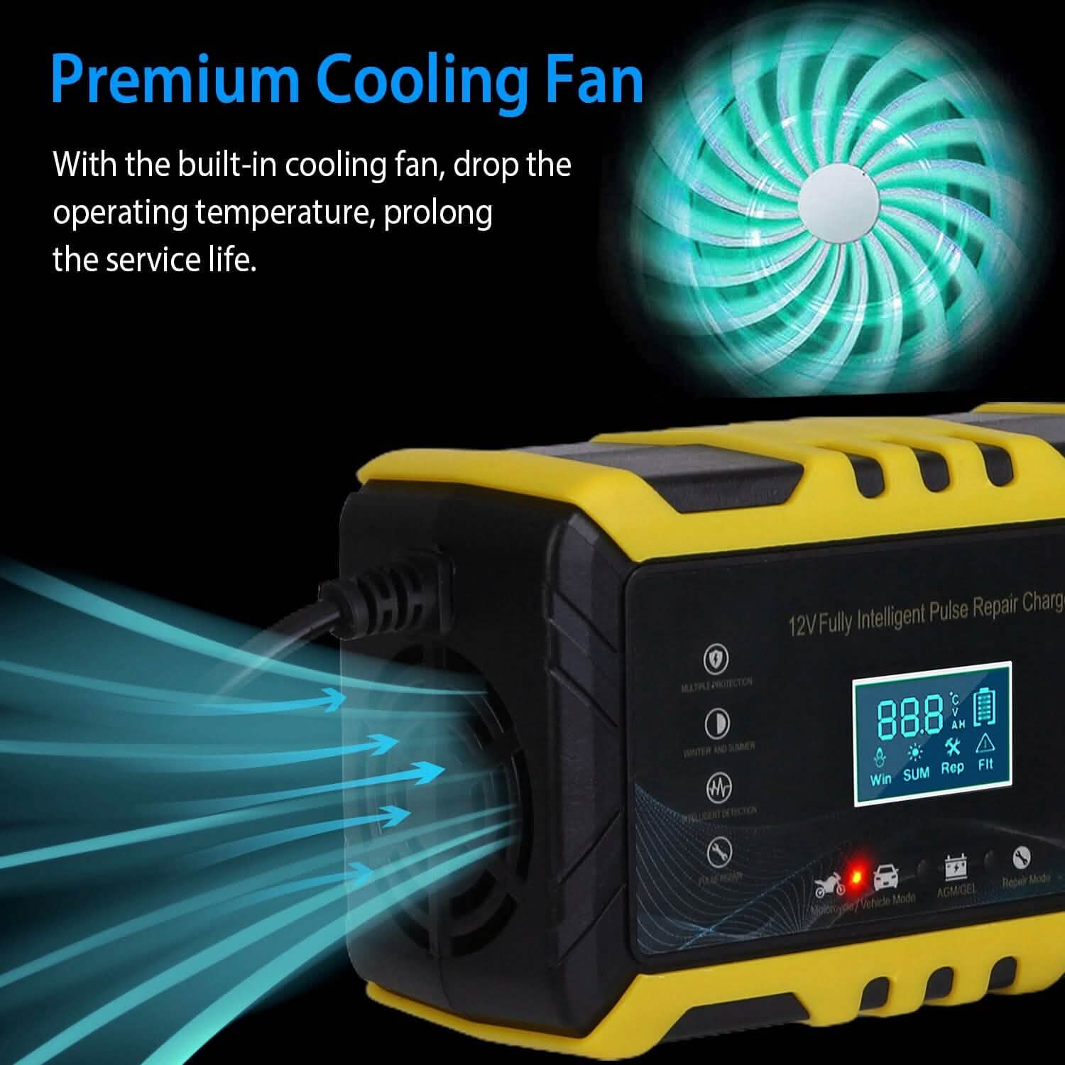 Car Battery Charger 12V/6A Smart Automatic Battery Charger Pulse Repair