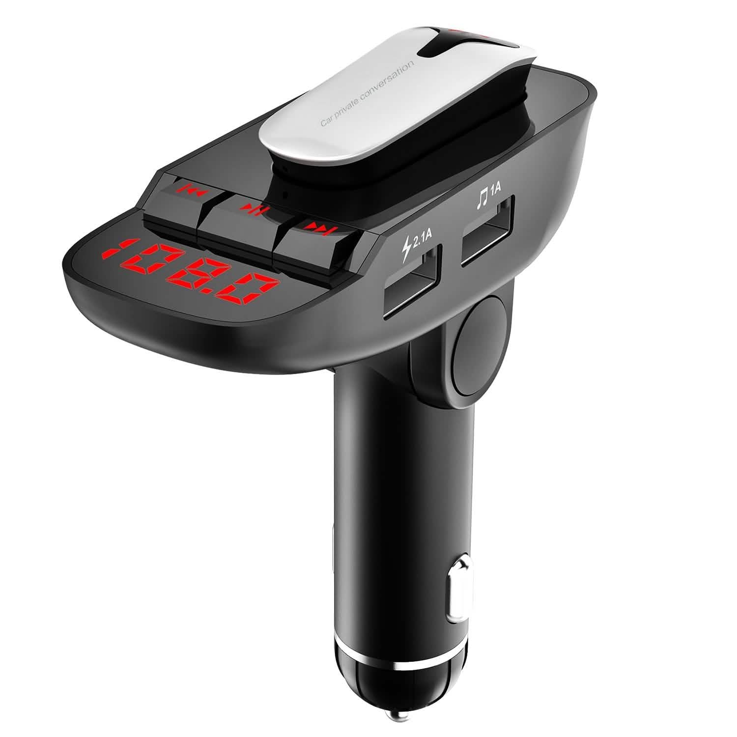 Transmetteur FM de voiture avec écouteur sans fil et 2 ports de charge USB