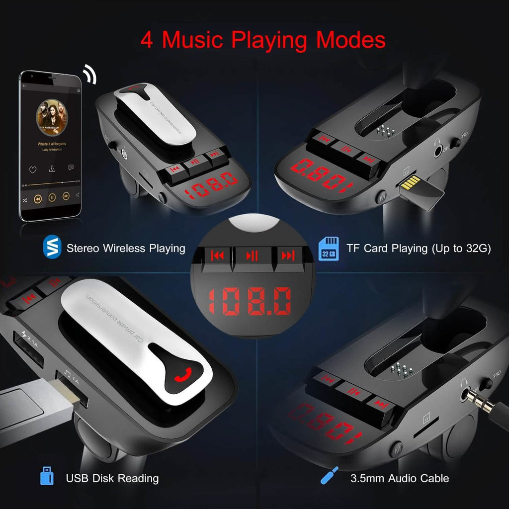 Transmetteur FM de voiture avec écouteur sans fil et 2 ports de charge USB