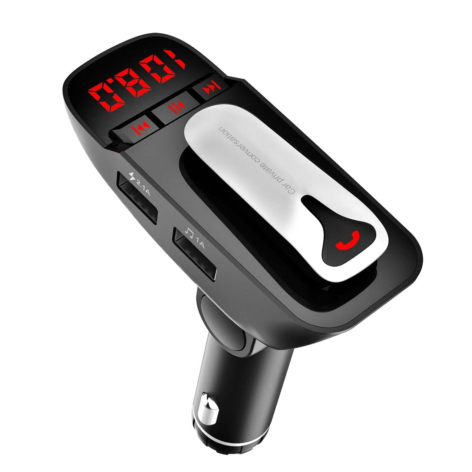 Transmetteur FM de voiture avec écouteur sans fil et 2 ports de charge USB