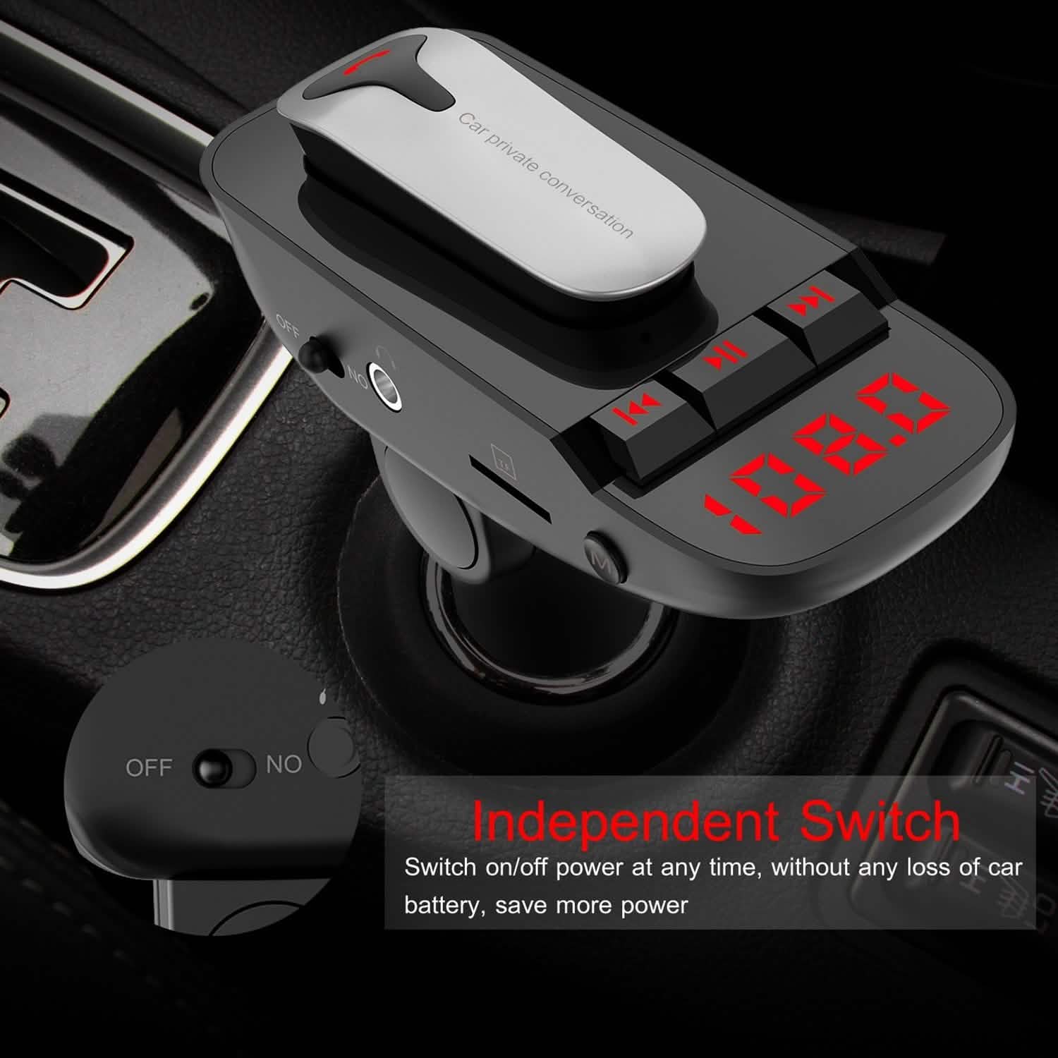 Transmetteur FM de voiture avec écouteur sans fil et 2 ports de charge USB