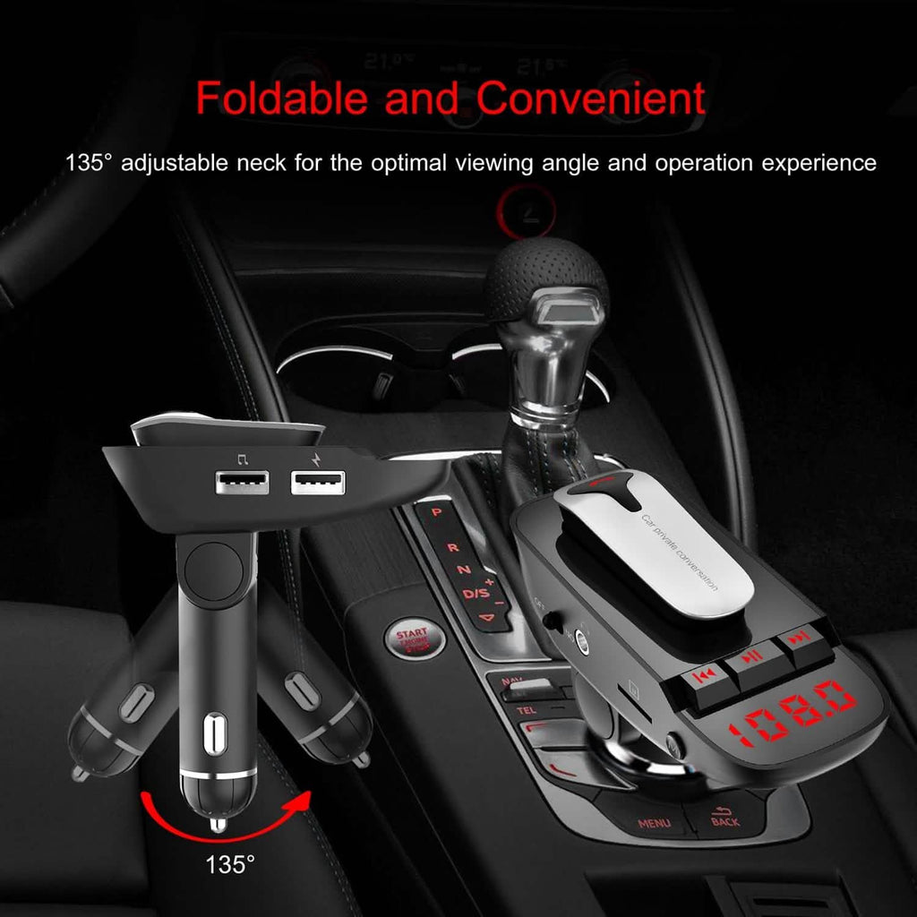 Transmetteur FM de voiture avec écouteur sans fil et 2 ports de charge USB
