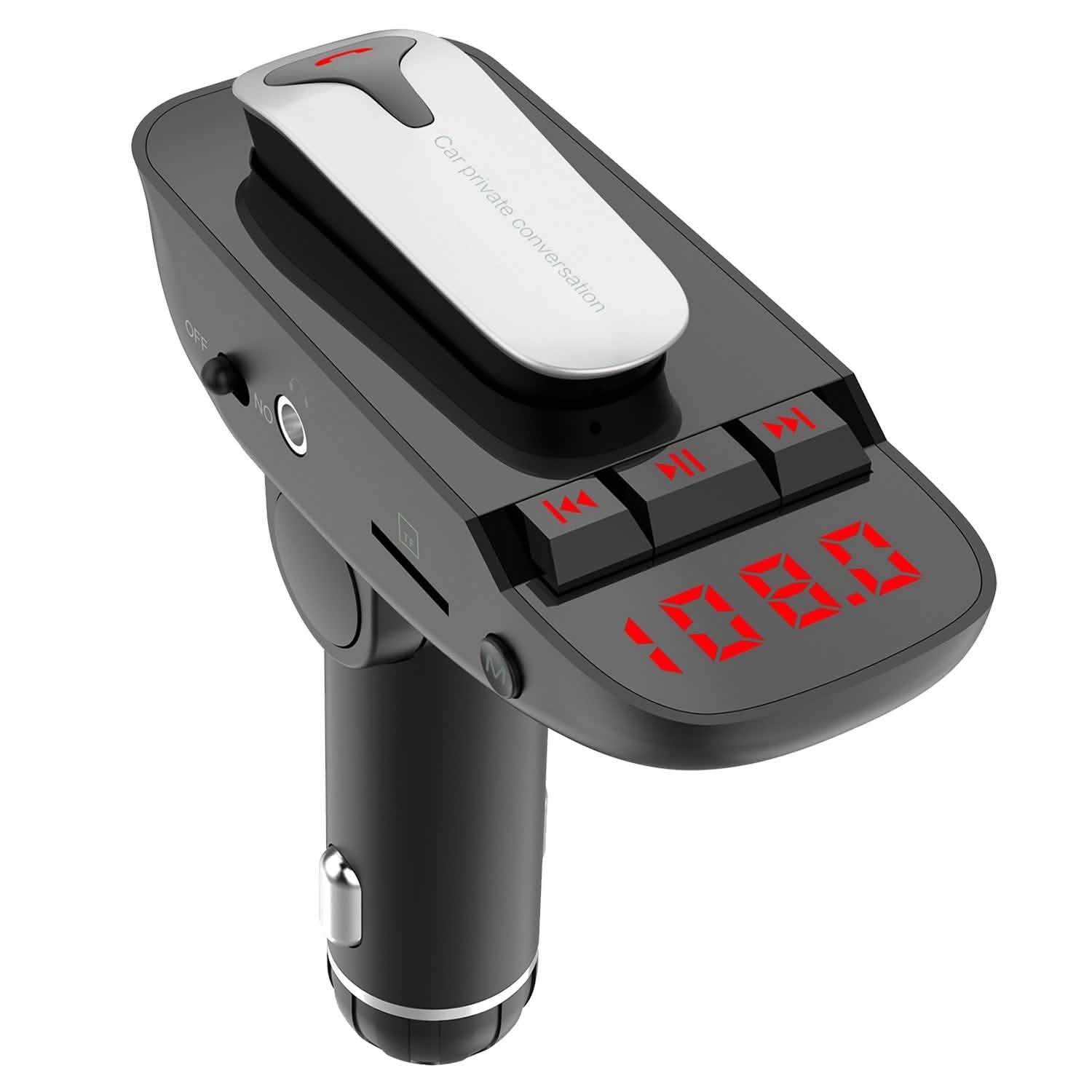 Transmetteur FM de voiture avec écouteur sans fil et 2 ports de charge USB