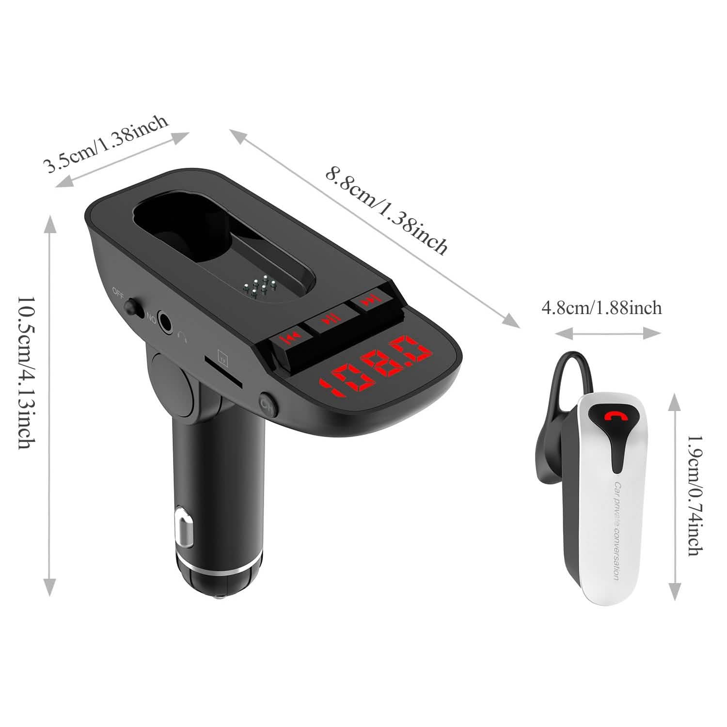 Transmetteur FM de voiture avec écouteur sans fil et 2 ports de charge USB