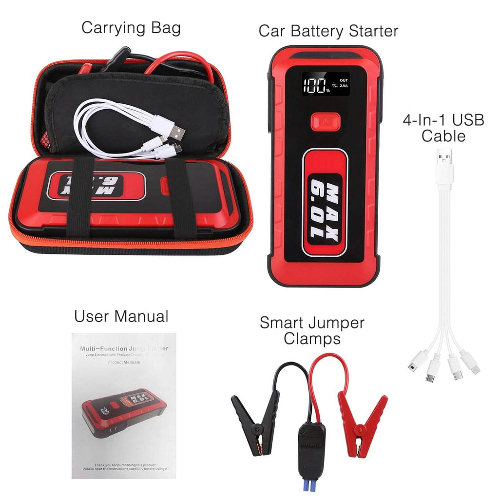 Démarreur de voiture 2500 A en crête 25800 mAh Chargeur de batterie Externe