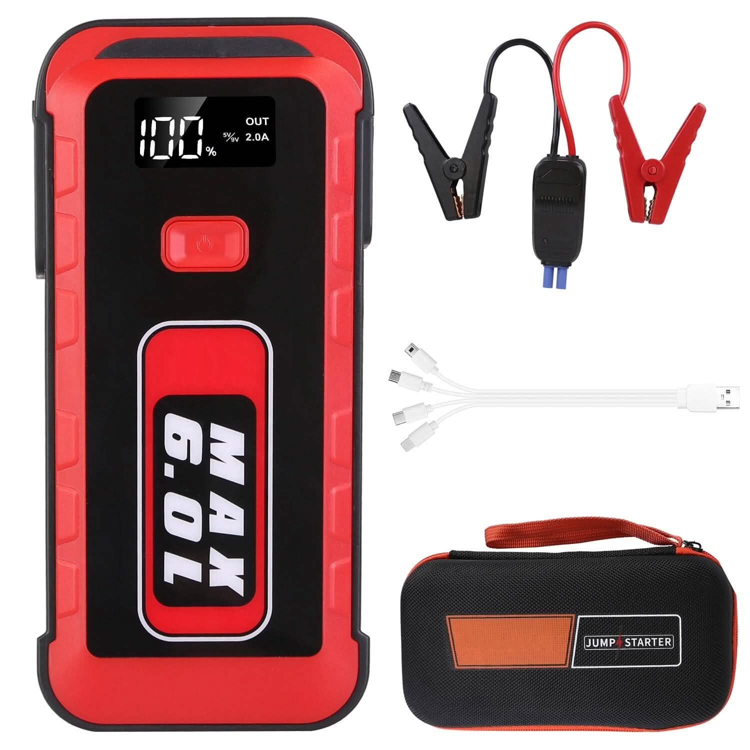 Démarreur de voiture 2500 A en crête 25800 mAh Chargeur de batterie Externe