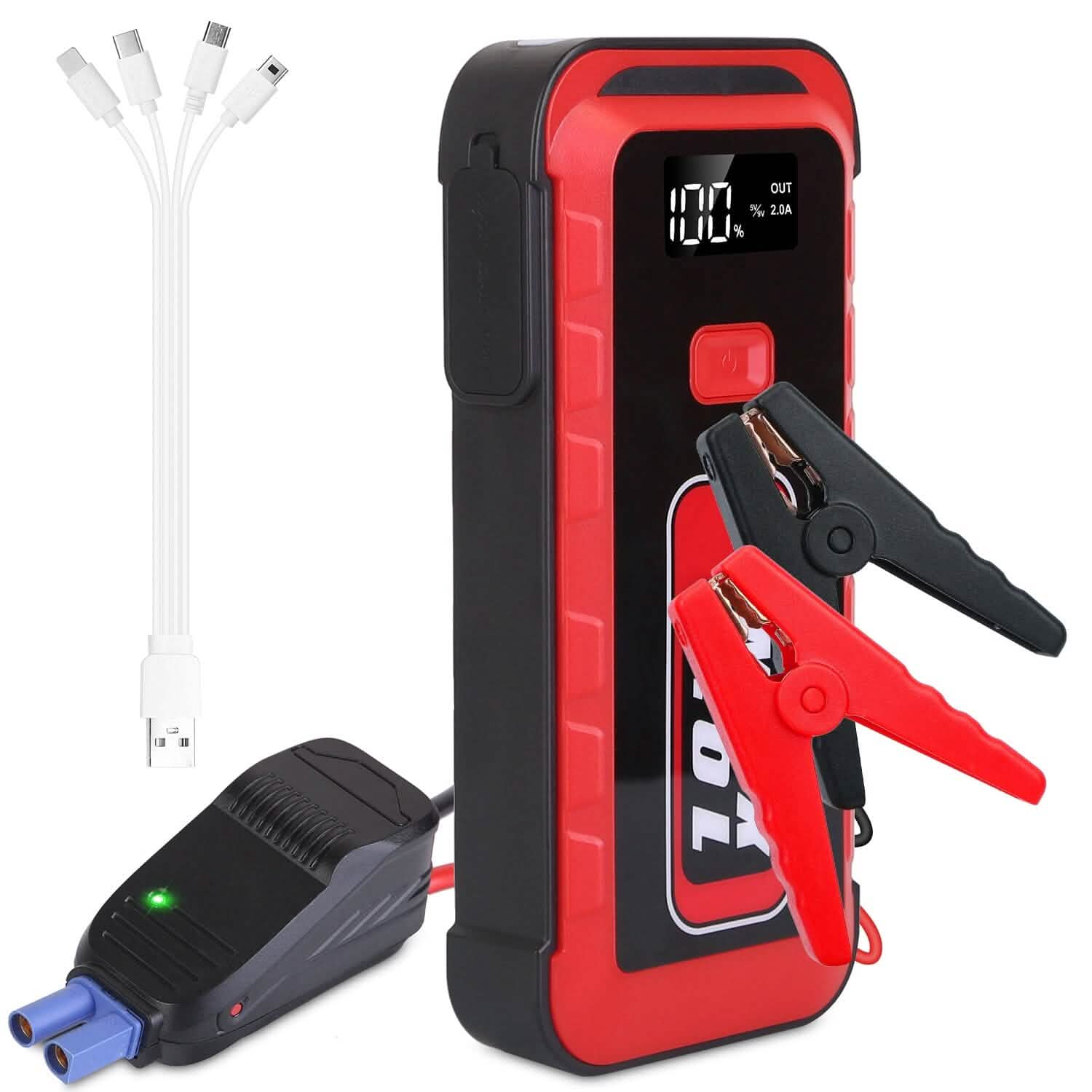 Démarreur de voiture 2500 A en crête 25800 mAh Chargeur de batterie Externe