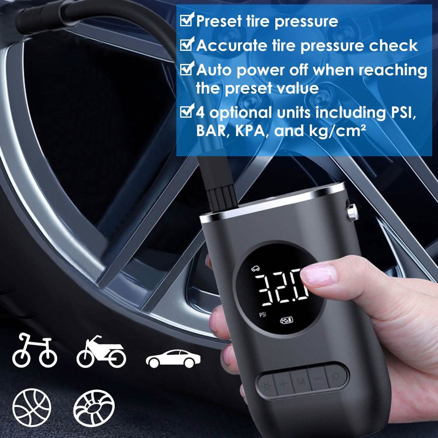 Car Tire Inflator Pump Portable 150 PSI with LED Light