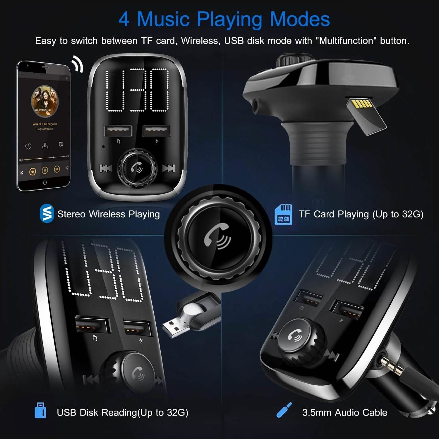 車載ワイヤレスFMトランスミッター デュアルUSB充電器