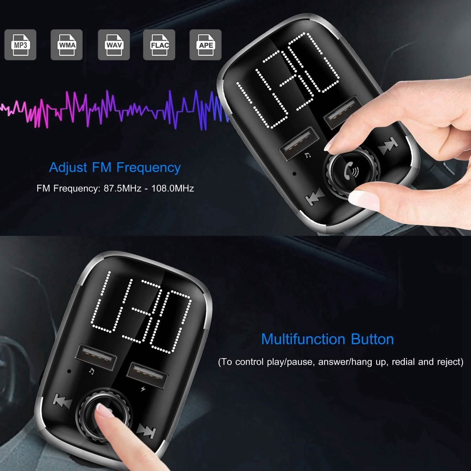 車載ワイヤレスFMトランスミッター デュアルUSB充電器