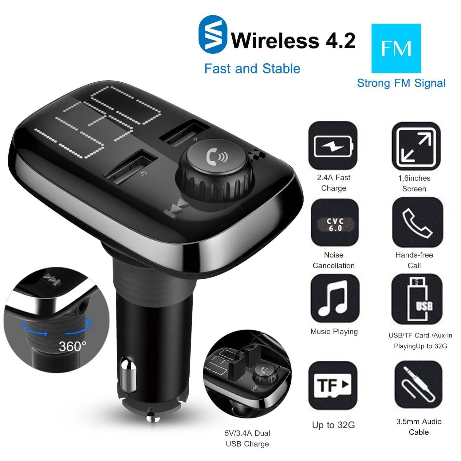 車載ワイヤレスFMトランスミッター デュアルUSB充電器