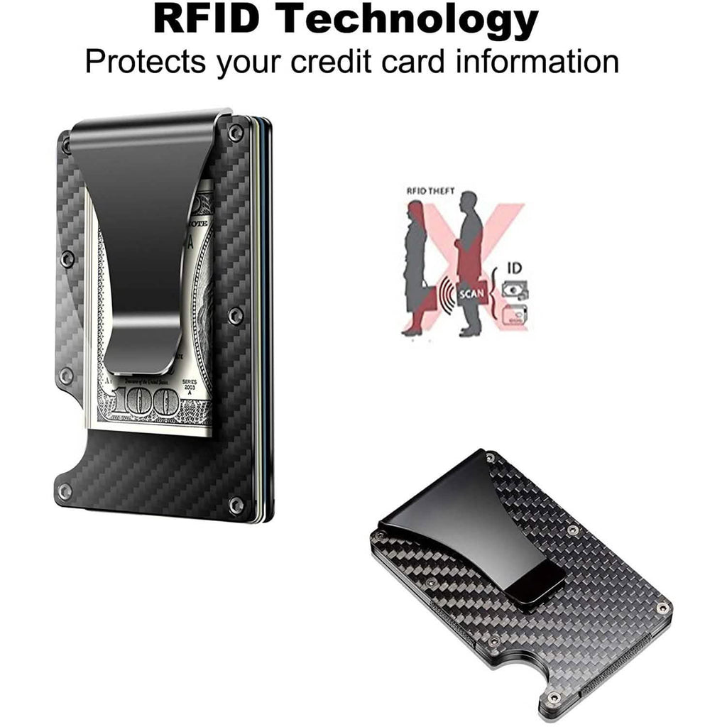 Portefeuille pince à billets en fibre de carbone avec blocage RFID