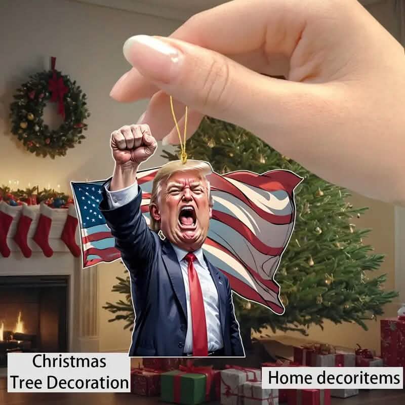 Décorations de Noël en acrylique : Trump de style caricature criant « Make America Great Again »