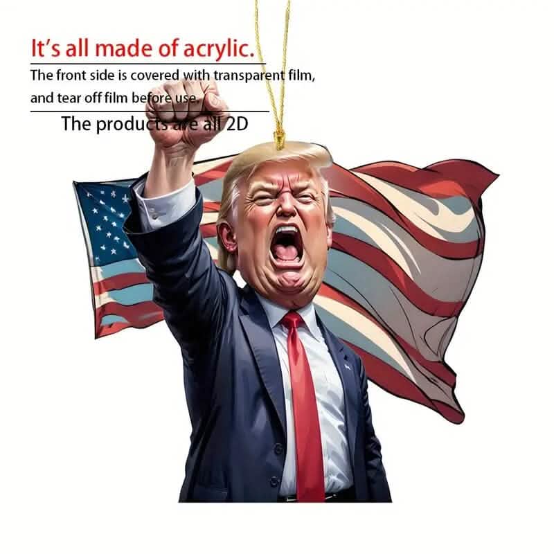 Décorations de Noël en acrylique : Trump de style caricature criant « Make America Great Again »