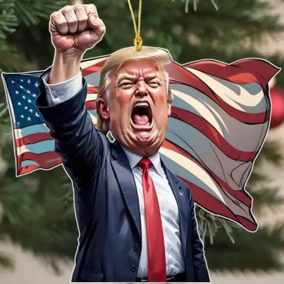 Décorations de Noël en acrylique : Trump de style caricature criant « Make America Great Again »