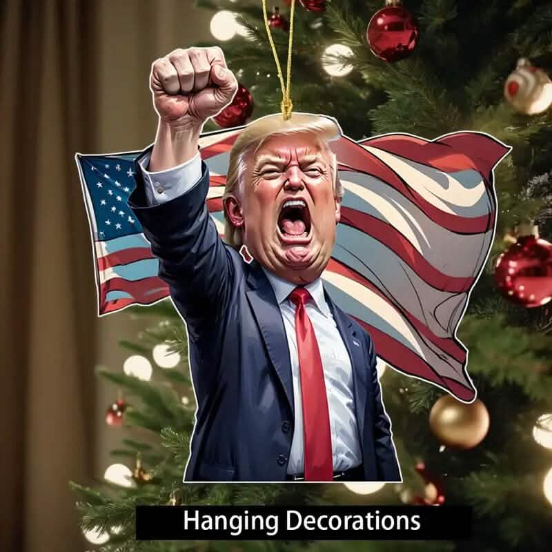 Décorations de Noël en acrylique : Trump de style caricature criant « Make America Great Again »