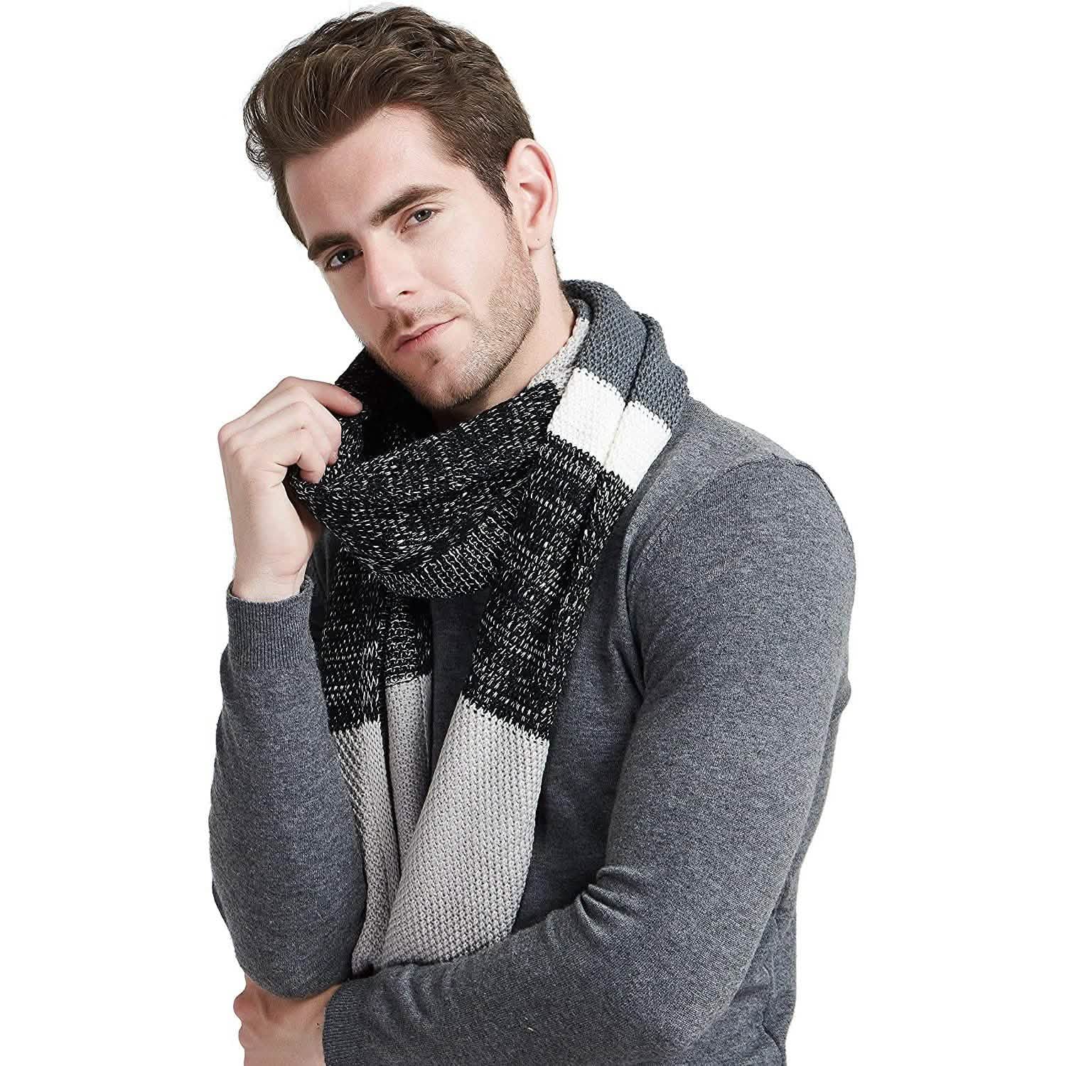 Cashmere Feel Wool Blend Long Scarf Color Block Striped Patchwork