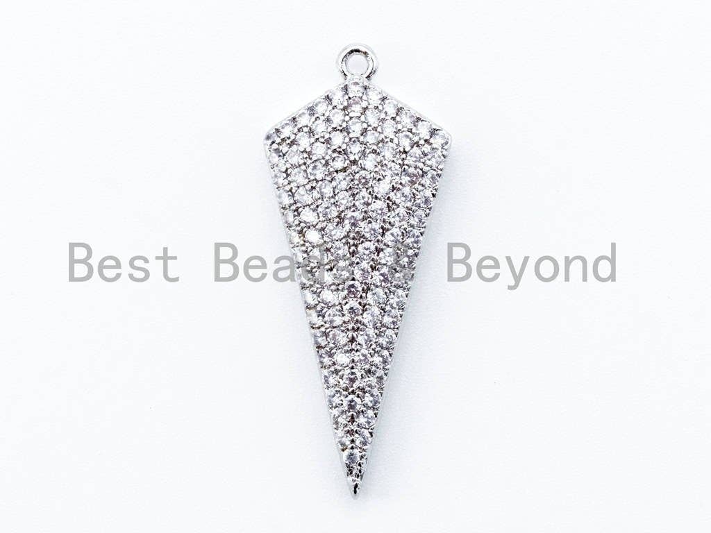 CZ Micro Pave Triangle Pendant, 11x35mm, 12x30mm, Gold/Rose Gold/Silver/Black Pave Pendant Charm, sku#B36