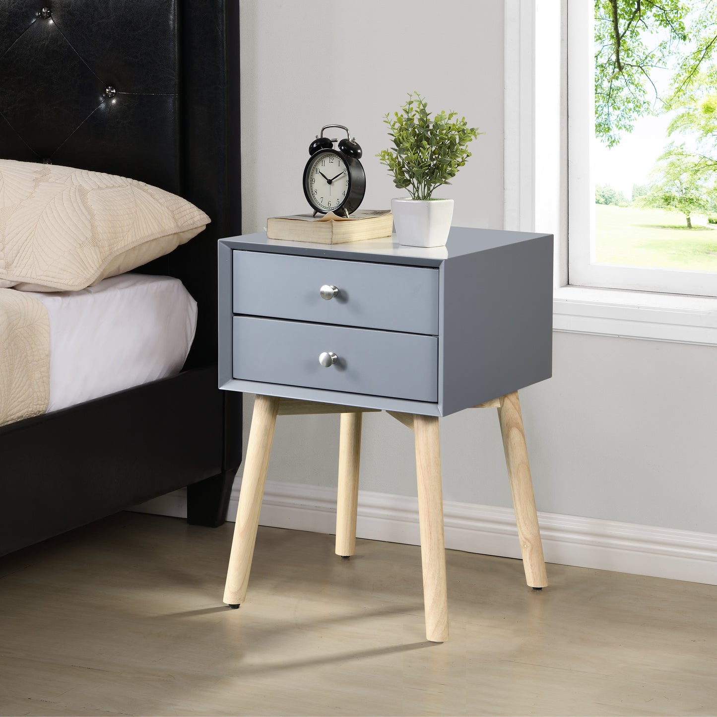 Mid-Century Modern Side Table with 2 Drawers