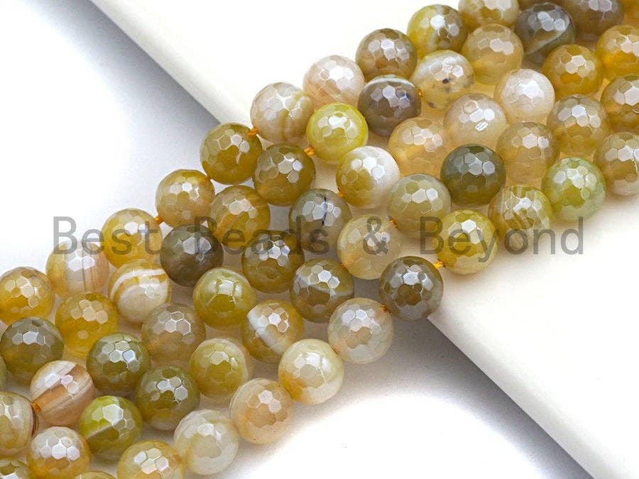 Mystic Plated Natural Faceted Plated Yellow Agate beads, 6mm/8mm/10mm/12mm Natural Yellow Natural Agate Beads, 15.5inch strand, SKU#U471