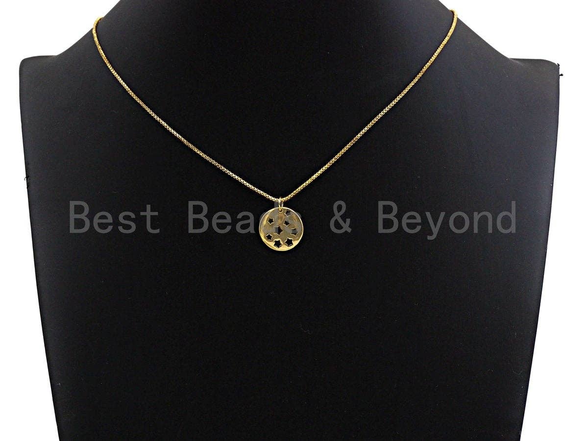Hollow out Multi Star Coin Pendant/Charm,Flat Sheet Copper  CZ Pendant, Silver/Gold/Black Tone,16x16mm,Sku#Z457
