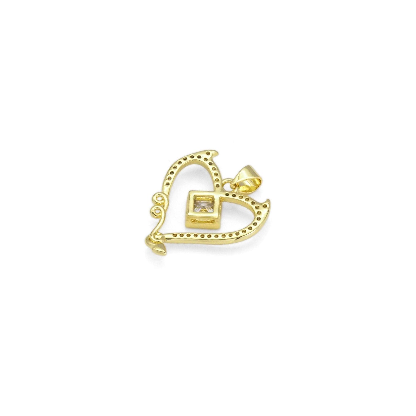 Gold Diamond CZ Heart Charm, Sku#LK888