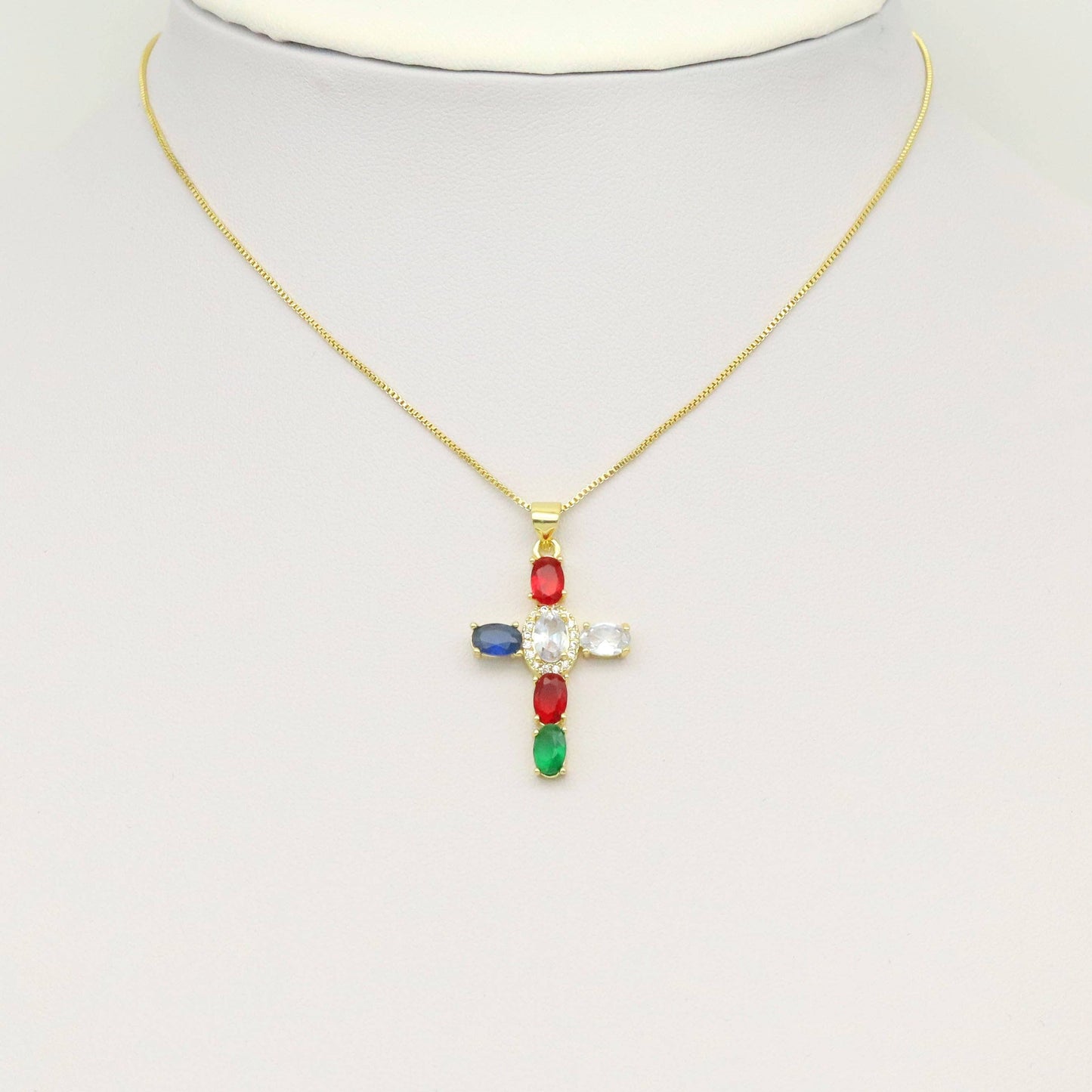 Colorful Oval CZ Cross Charm, Sku#LK945