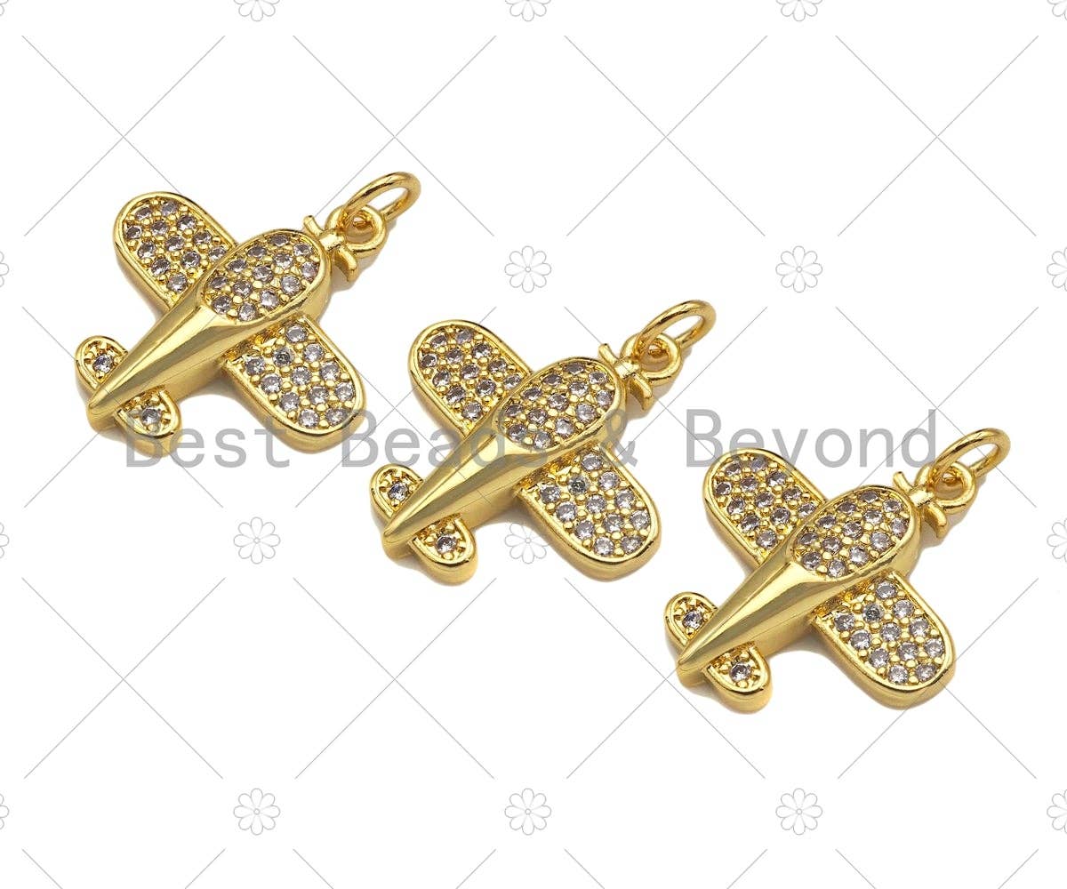 CZ Micro Pave Airplane Shape Pendant/Charm,Cubic Zirconia Charm, Necklace Bracelet Charm Pendant,18x19mm, Sku#LK256