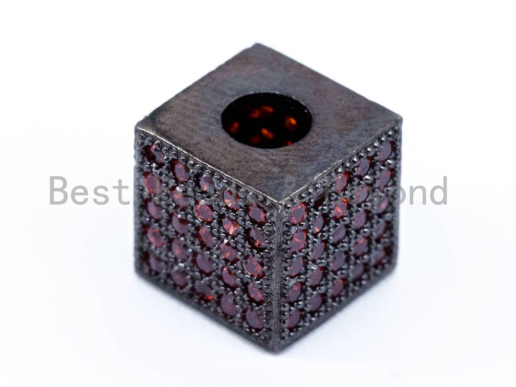 CZ Micro Pave Big Hole Cube Beads, Green/Orange/Fuchsia/Clear/Black CZ Pave Spacer Beads, 10mm, sku#G218